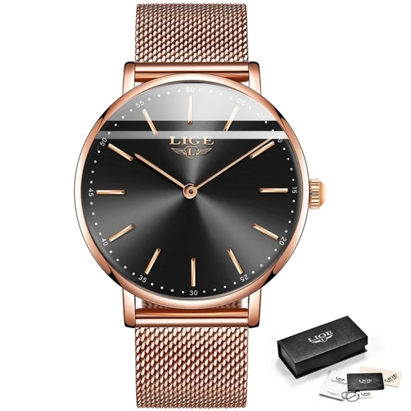 Rose Gold Mesh Stainless Steel Watch Top Brand - Picture 9 of 15